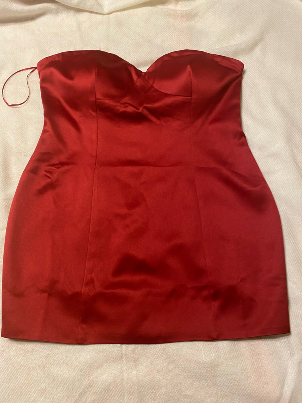 PrettyLittleThing Red Strapless Bandeau cup Satin Mini Dress